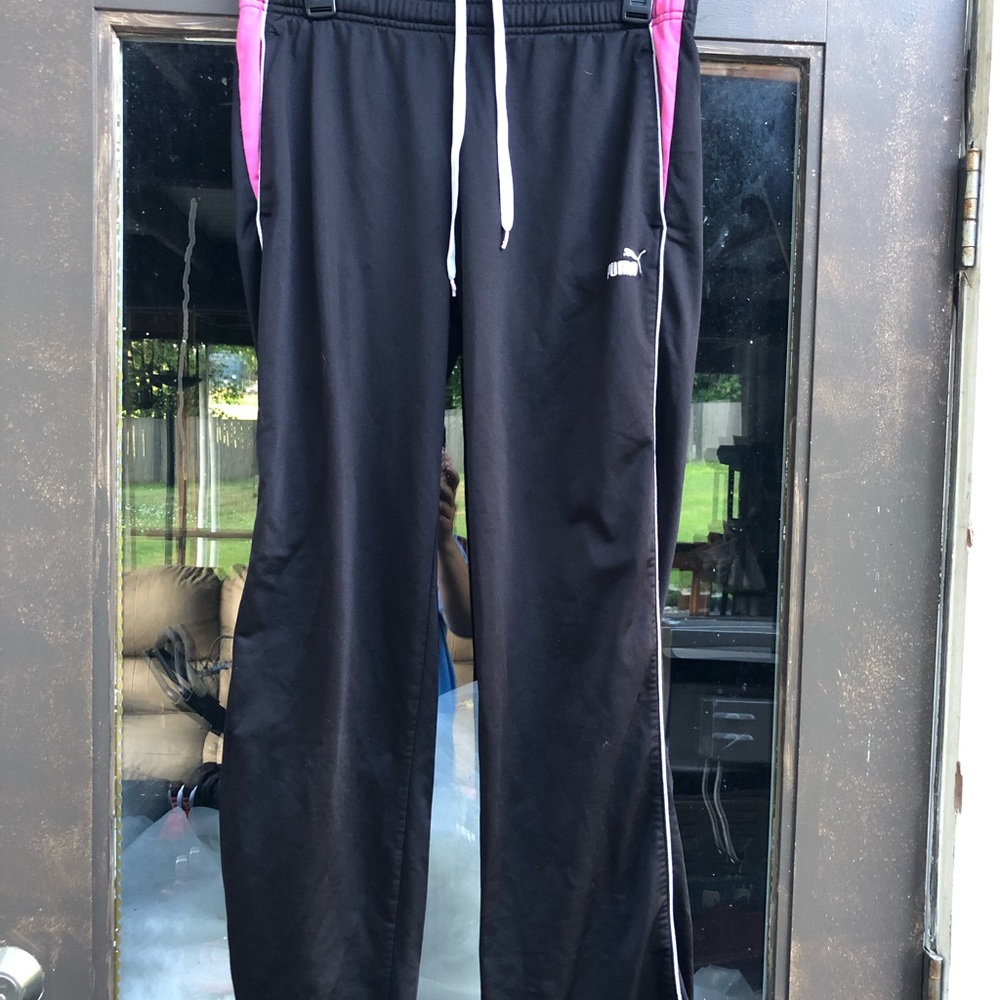 Puma Athletic Track Pant Black Pink Pockets Size S